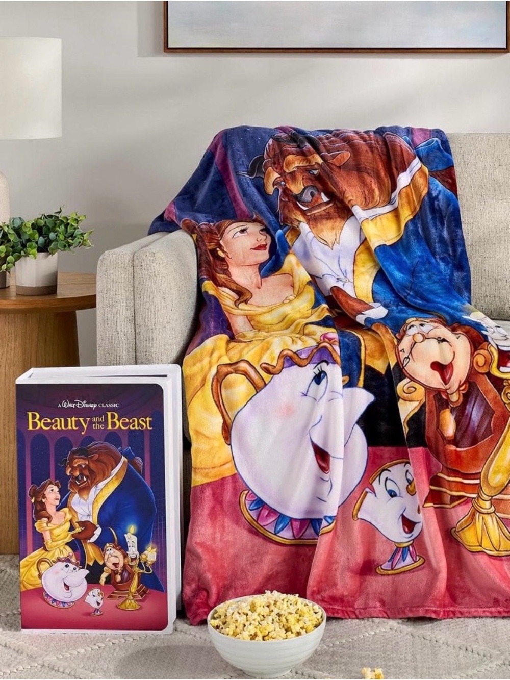 The VIRAL Disney Beauty and the Beast Throw Blanket + VHS Case COLLECTIBLE